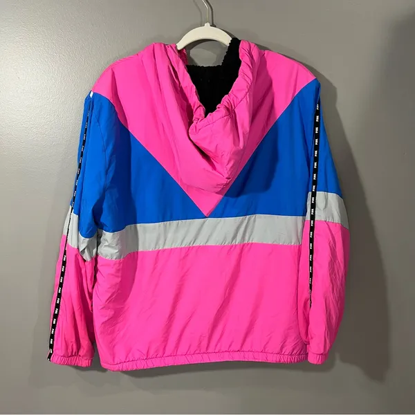 PINK Victoria's Secret Windbreaker Women M/L Pink Blue Good Sherpa Lined Jacket - Image 8