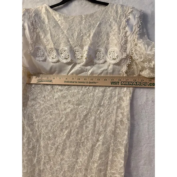 Vintage Ivory Floral Lace Mini Dress Oversized Sailor Collar Long Sleeve Cream - Image 2