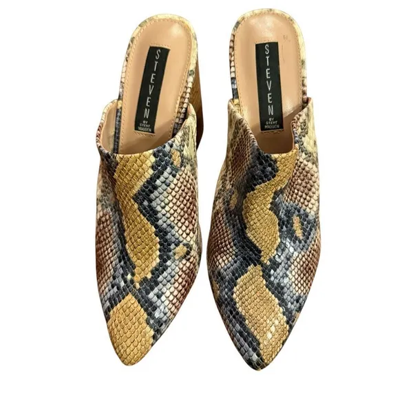 Steven by Steve Madden Nox Snake Python Chunky Block Heeled Mules Sz 8 Womens Fa - Image 7