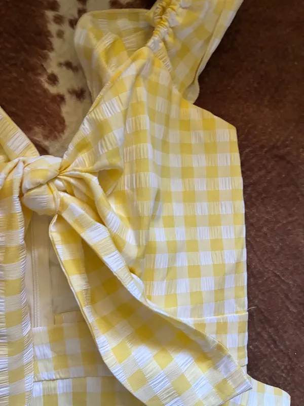 Mable yellow and white checkered mini dress size small - Image 3