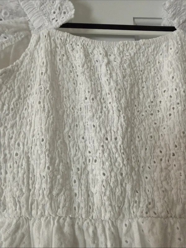 Made in Italy White Eyelet Ruffle Strap Bustier Cinched Line Dress 100% Cotton - Image 8