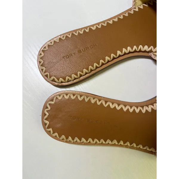 Tory‎ Burch Ruffled Raffia Slide Sandals Natural Woven Flat 135087 Size 7M w box - Image 3