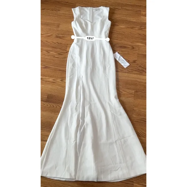 Dress The Population Sandra White Crepe Plunge Trumpet Bridal Gown XXS - Image 4