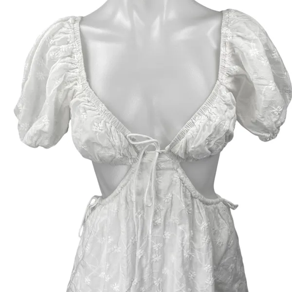 SABO Eilish White Floral Embroidered Cutout Puff Short Sleeve Mini Dress Size XS - Image 4