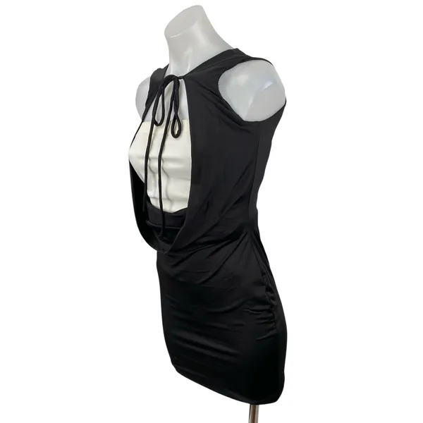 Women's Black Cutout Tie Knot Sleeveless Cowl Layered Mini Bodycon Dress Size S - Image 3