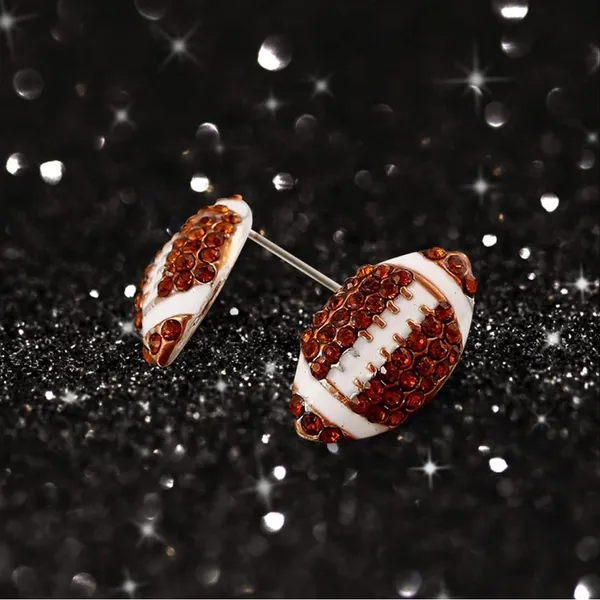 Boutique Football Shaped Earrings with Brown Crystals - Image 3