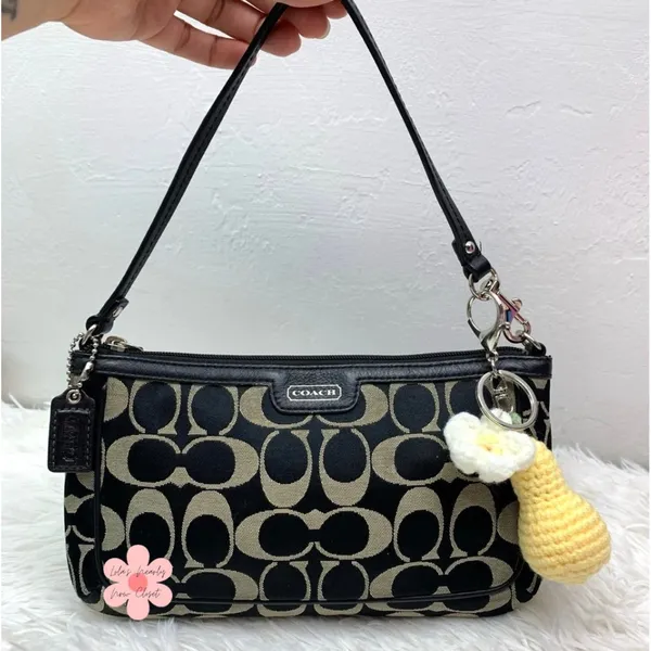 y2k COACH Black Signature Canvas Mini Purse Wristlet with Card Slots - Image 2