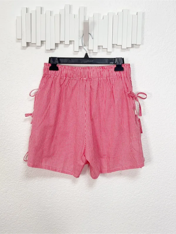 Miss Sparkling Red Gingham High Waist Shorts Side Tie Pocket Cottagecore Summer - Image 6