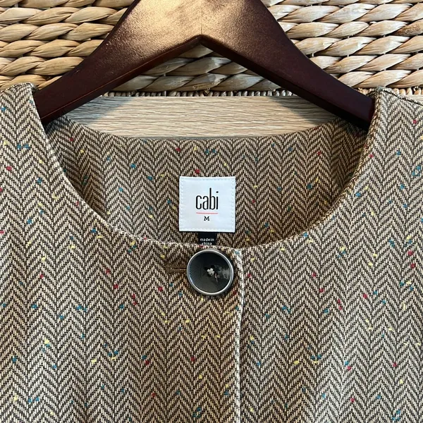 CAbi #3170 Penny Brown Tweed Herringbone Blazer Jacket, Medium - Image 2