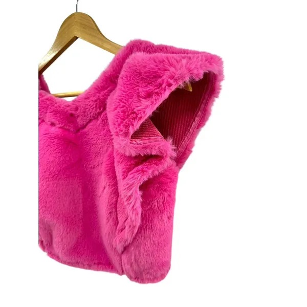 KOCH Women's Size Small Cecilia Top Pink Faux Fur‎ Crop Ruffle Sleeve GUC - Image 2