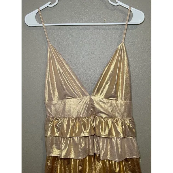 Storia Colorful Metallic Tiered Ruffle Party Mini Dress Women’s Size Large - Image 4