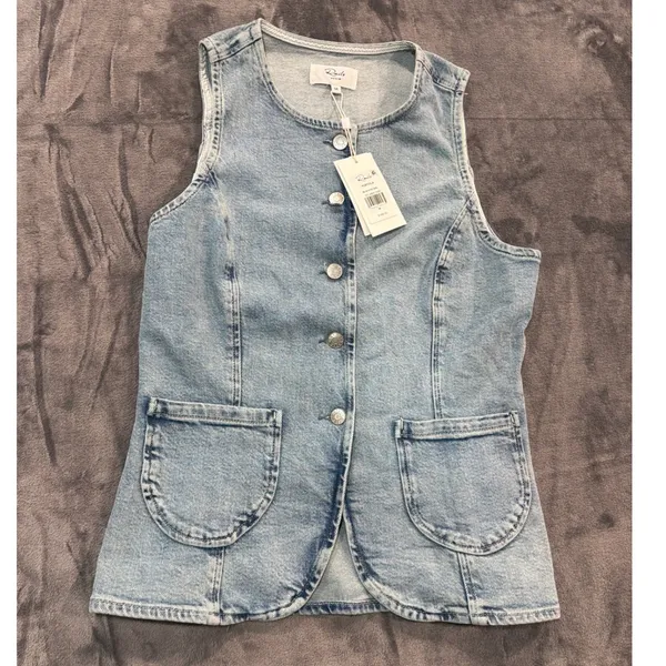 NWT Rails Portola Denim Vest Womens Blue Eyed Girl Light Wash Button Front M - Image 3
