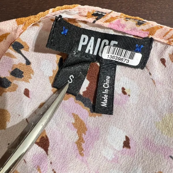 Paige Cicely Silk Camisole Leopard Floral Cinch Front Pink Tan Small - Image 5
