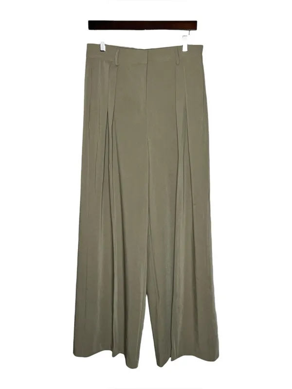 Meshki Jemima Wide Leg Pleated Trouser Pants in Olive Green Office Career - Image 3