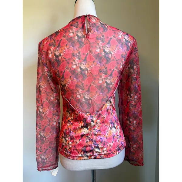 Vintage Yes Clothing Red Floral‎ Mesh Velvet y2k whimsi boho dainty Top M NWT - Image 3