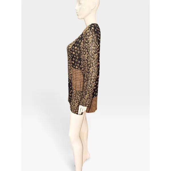Carole Little Vintage 90s Mixed Patchwork Print Tunic Top Black Gold 12 boho - Image 2