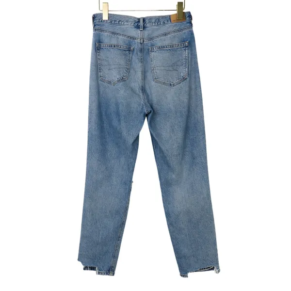 American Eagle Mom Jeans Medium Wash Ripped Straight Leg Jeans Size 4 Short - Image 4