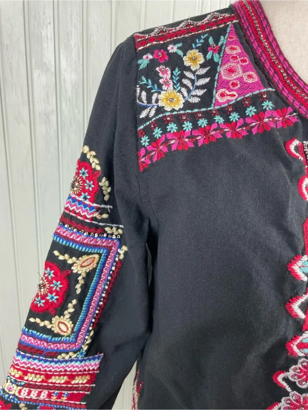 Anthropologie Abstract Embroidered Jacket Size Small Black Multicolor Boho Artsy - Image 16