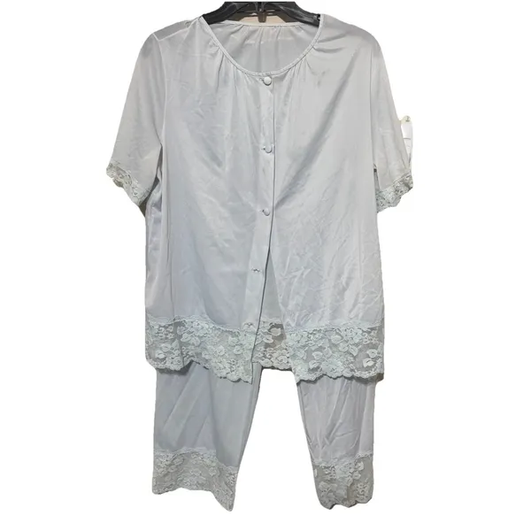 Vintage Henson Kickernick Women Pajamas Light Blue Nylon Lace Set 2pc Fair - Image 2