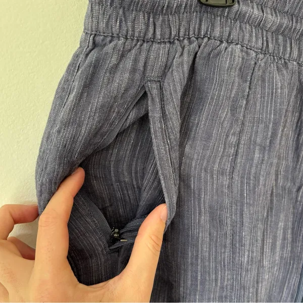 Athleta Cabo Linen Textured Wide Leg Pants Blue Flowy Beach Costal Athleisure - Image 7
