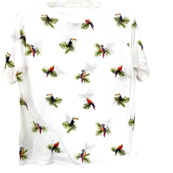 Forever 21 White Tropical Print Crew Neck Short Sleeve Shirt Summer Vacation L - Image 2