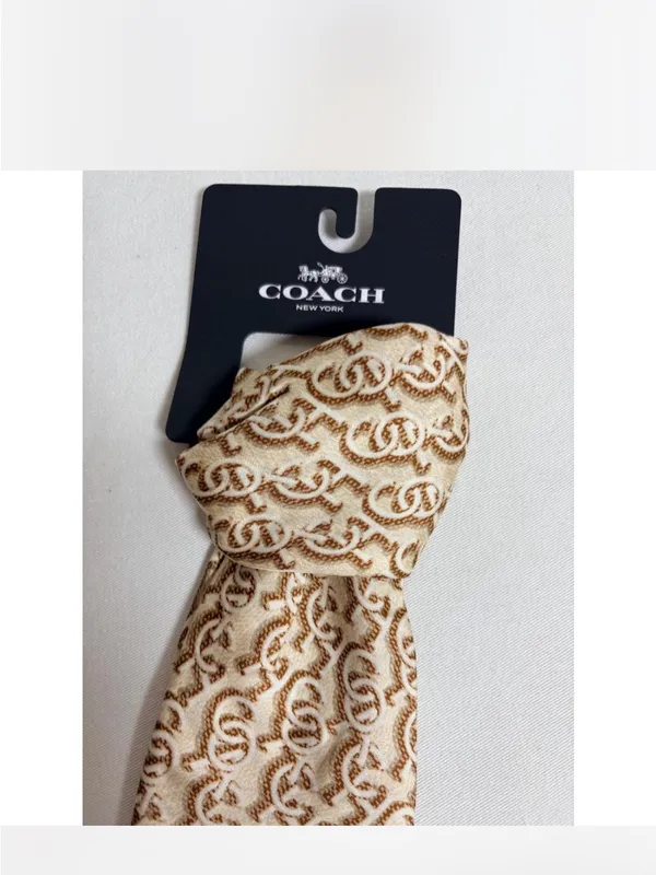 Coach CCH STK Logo Print Silk Square Scarf 33.5" x 33.5" brown tan cream NEW - Image 5