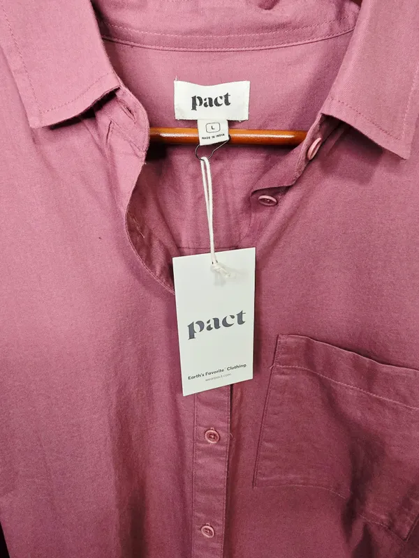 Pact Organic Cotton Relaxed Slub Long Sleeve Button Up Size L - Image 4