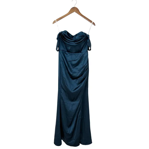 Lulus Stunning Arrival Dark Teal Satin Off-The-Shoulder Maxi Dress size M EUC - Image 3