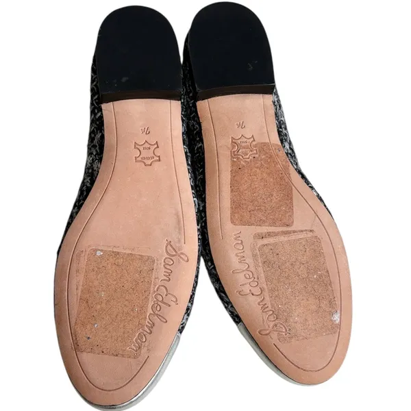 Like New Sam Edelman Sara Leather Tweed Flats Black Silver Size 7.5 - Image 8