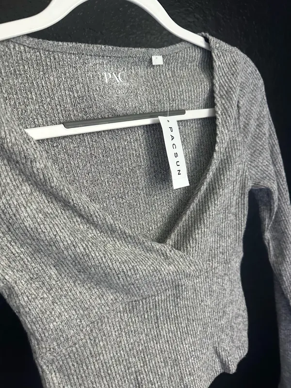 V-Neck Wrap Gray Long Sleeve  - Image 2