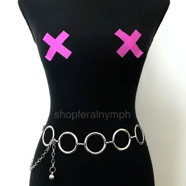 Y2K Minimalist Silver Open Circle Chain Belt, Fits 24.5–42 Inches, X7GA1229 - Image 2