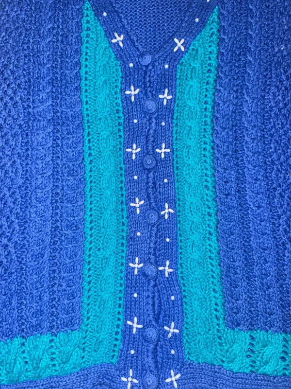 Vintage 80’s dead stock Russ Knitted Vest, Blue and Teal, Large - Image 2