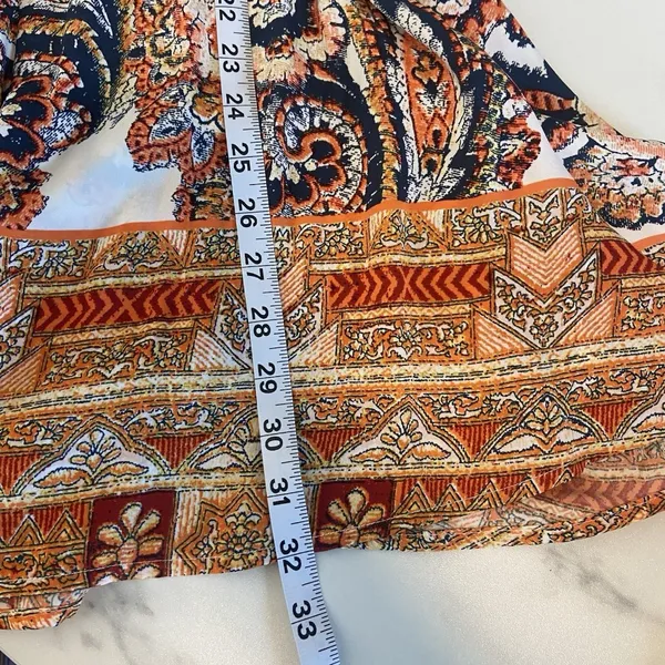 Free People Say‎ You Love Me Mini Dress Size M Orange Combo Paisley Boho Flowy - Image 12