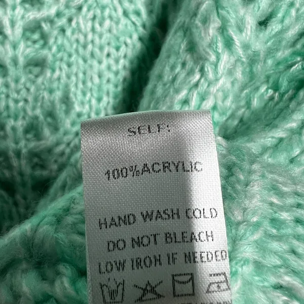 Blue Blush Mint Green Crochet Knit Sweater Women's Medium Loose Fit Open Knit - Image 4