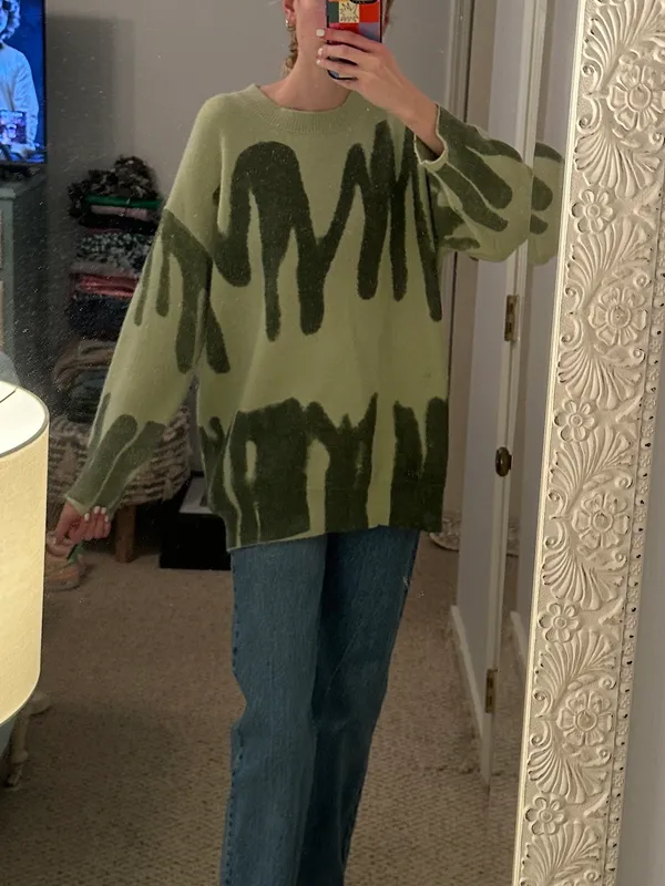 Princess Polly Katie Oversized Green Scribble Sweater - Image 2
