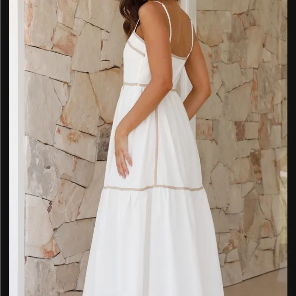 Boutique Billy J White Tiered Midi Sundress with Spaghetti Straps - Image 2