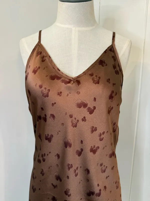 Dress Forum Brown Printed Satin Slip Dress adjustable straps Sz S - Image 3