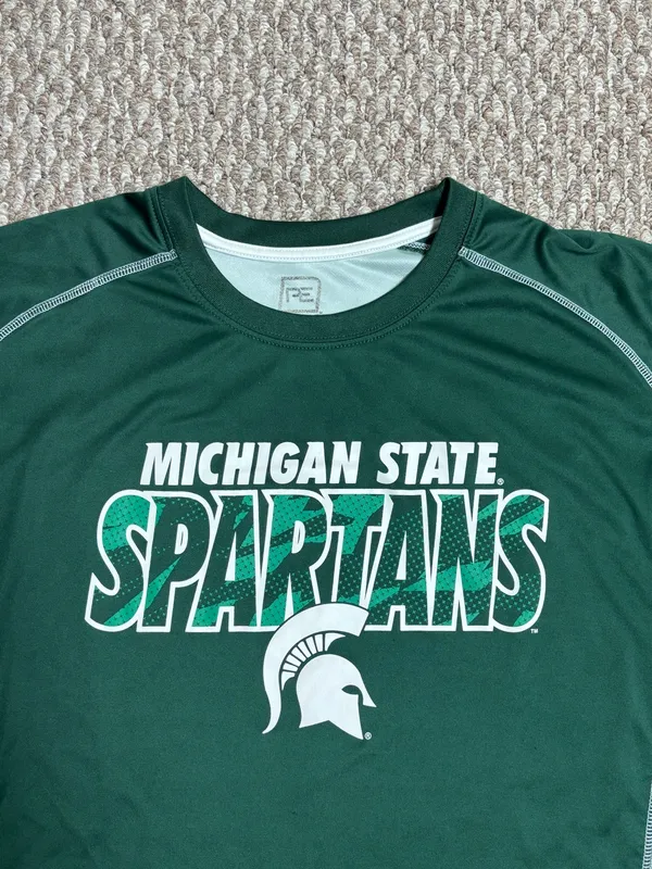 Michigan State Spartans Pro Edge Green and White College Team Athletic T-Shirt - Image 3