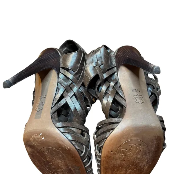 Tory Burch Shoes Womens Size 7.5M‎ Brown Leather Woven High Heel Sandals Strappy - Image 11