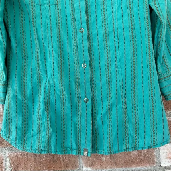 North Face Snap Up Cotton Shirt Women’s Small Turquoise Western Roll Tab Gorp - Image 3