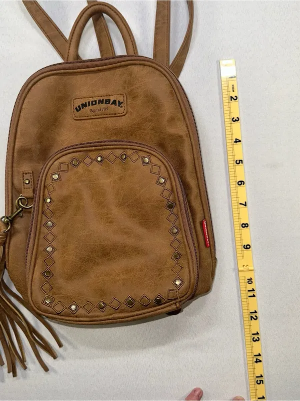 Unionbay Women’s Brown Faux Leather Mini Backpack Studded Diamond Stitch Tassel - Image 8
