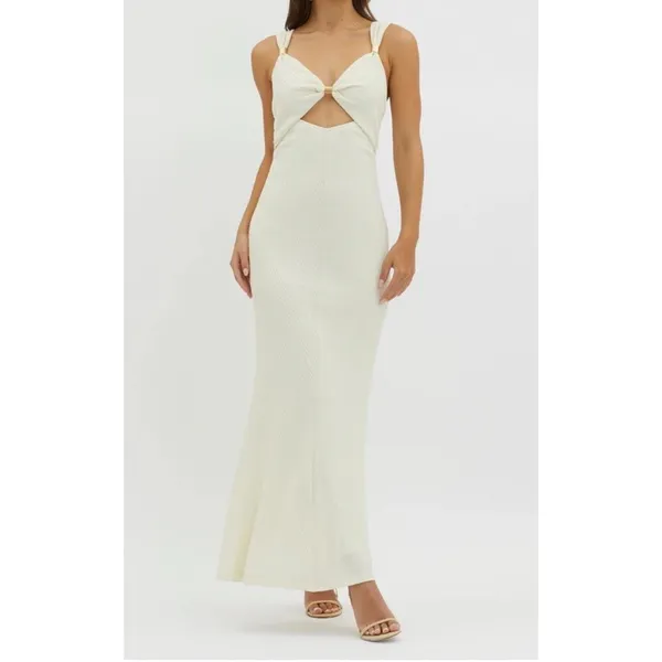 Sun white cut-out maxi dress with gold-tone hardware details on the straps - Image 2