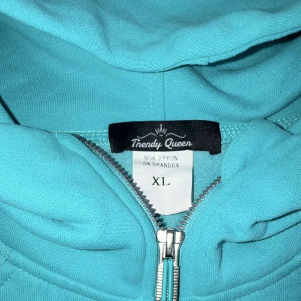 Trendy Queen Turquoise 1/2 Zip Hoodie XL Rayon Spandex Hooded Pockets Raglan - Image 2