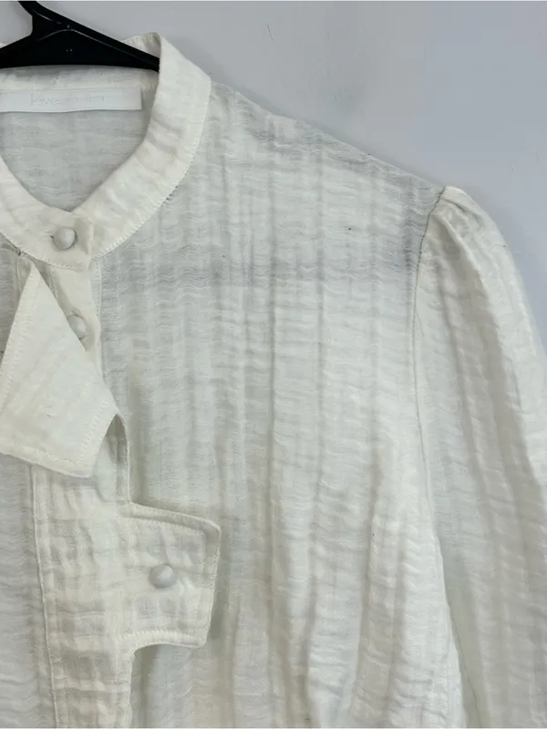 Love Binetti White Button Front Peasant Peplum Boho Blouse Medium FLAW - Image 5