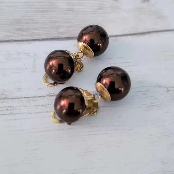 Vintage Clip On Earrings Metallic Brown Regal Elegant Statement Earrings - Image 8