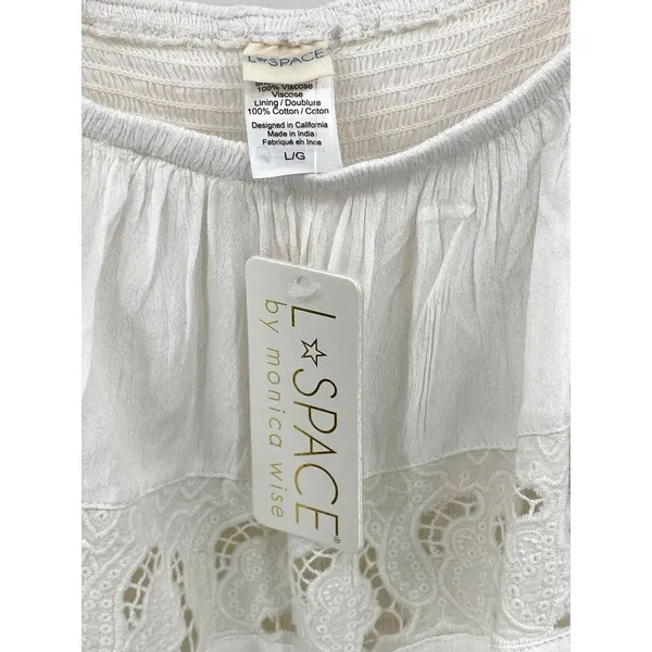 New L*Space Women's White Jaclyn Dress Large Boho Festival Tie Sleeve Flowy‎ - Image 3
