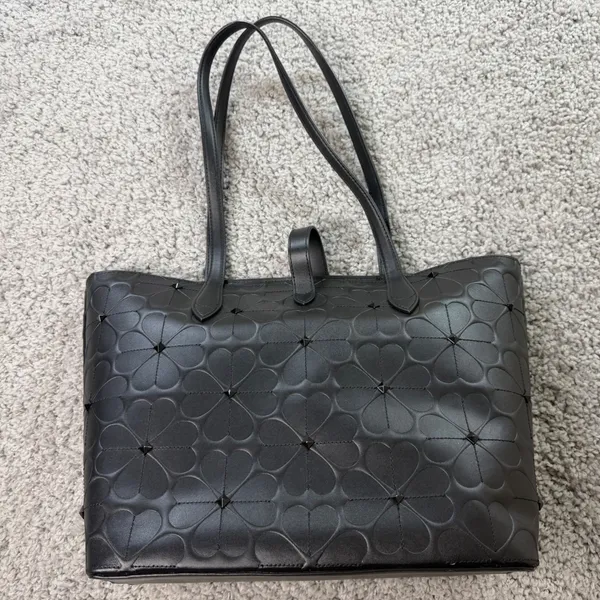 Kate Spade Kaci Flower Embossed Medium Tote Black Leather WKRU6 - Image 6