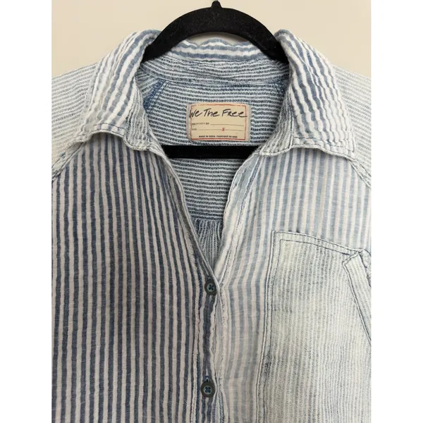 Free People We The Free Indigo Skies Blue Stripe Shirt Women's Size Small - Image 3