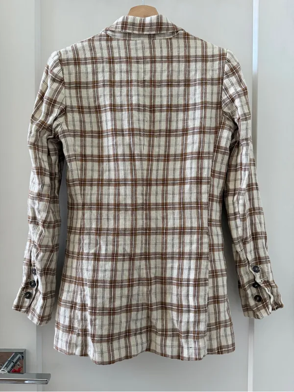 Reformation Verano Cream Plaid Linen Blazer Size XS - Image 4