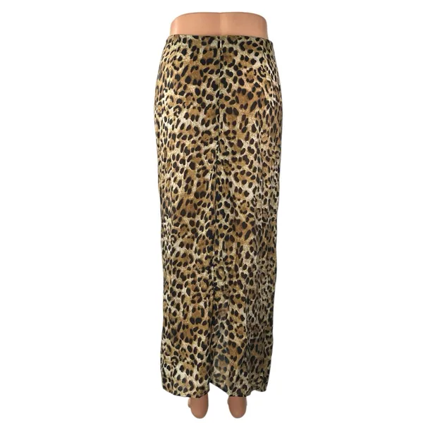 Zara Tan Black Leopard Animal Print Knit Zip Knot Front Midi Slip Skirt Size S - Image 2